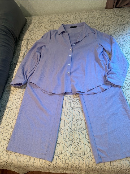 SHEIN Dresses & Skirts - SHEIN Lavender Long Sleeve Button-Up Top and Wide Leg Pants Set